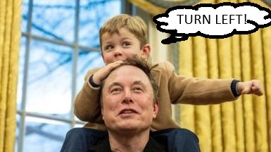 Elon Musk's son, X, sits on his shoulders in the Oval Office