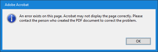 an error exists on this page adobe reader