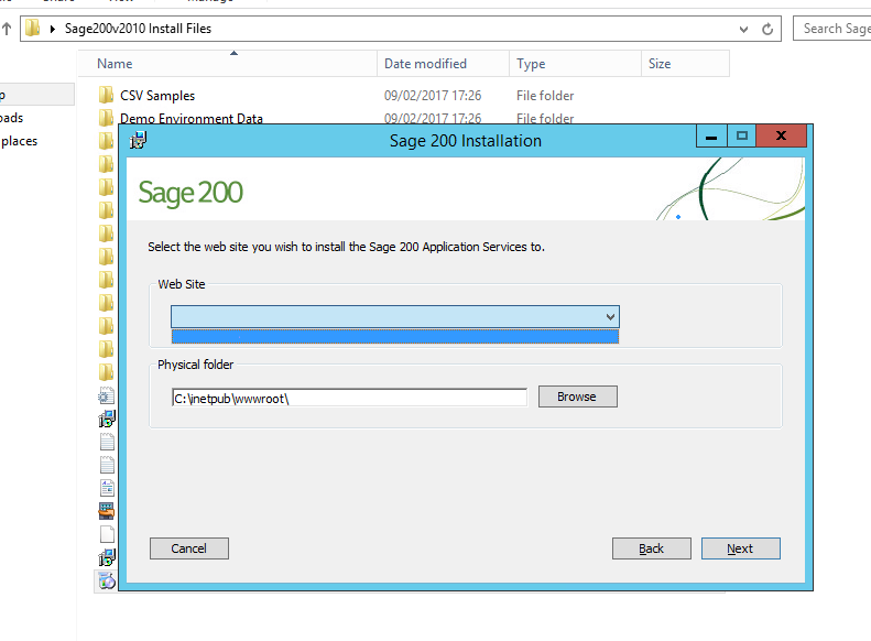 Sage 200 install default web site not showing