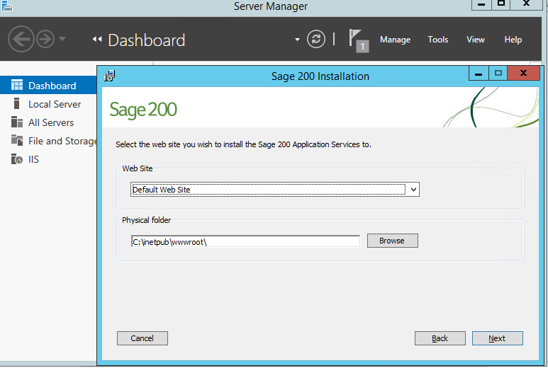 Sage 200 Windows 2012 R2 extras IIS components installed OK