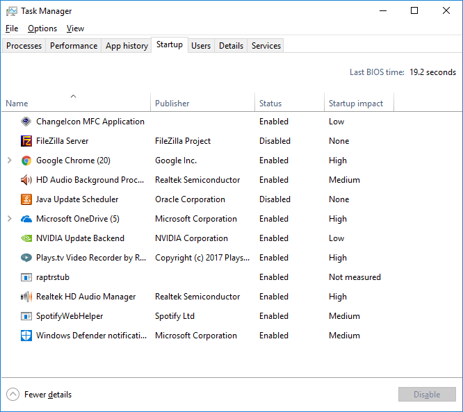 Windows 10 Task Manager Startup